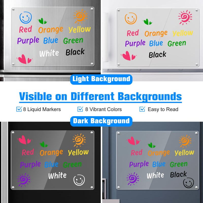 OORAII Magnetic Liquid Chalk Markers Wet Erase Markers for Acrylic Calendar Planning Board Clear Glass Writing Board Whiteboard Window/Mirror  8 Pack  8 Vibrant Color  1mm Fine Tip - Image 4